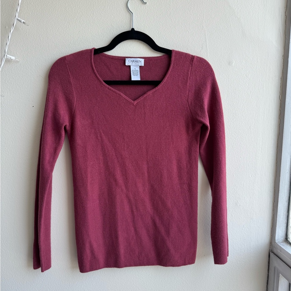 Carmen Marc Valvo Pink V-Neck Sweater